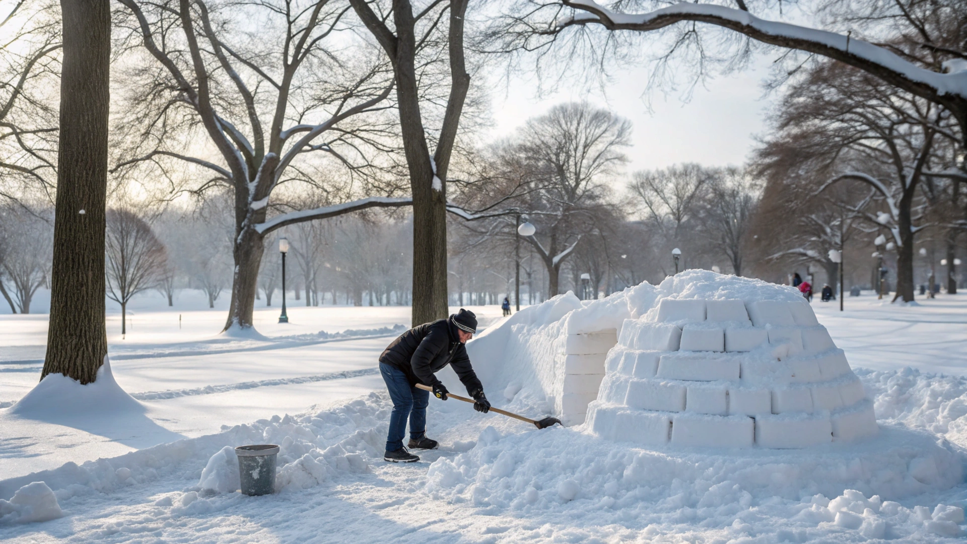 Winter Snow Fort Building