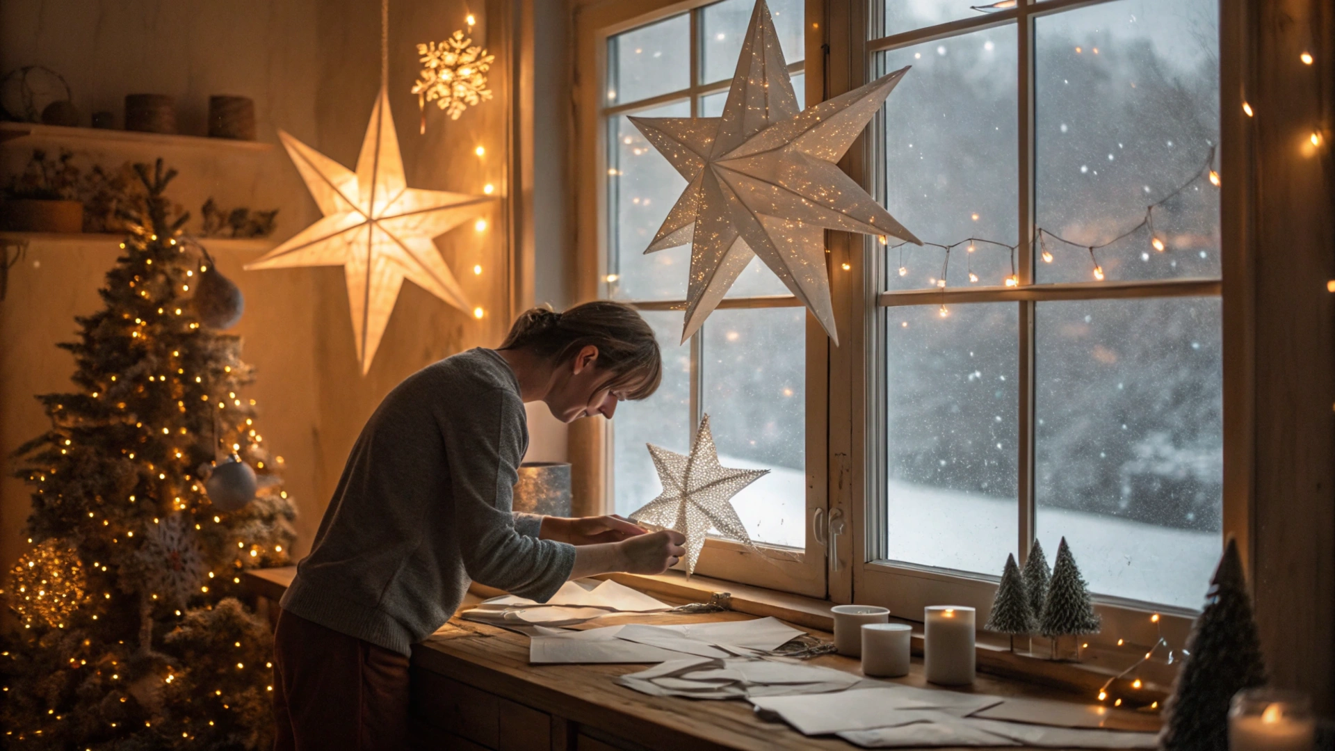 Winter Paper Mache Star Ornaments