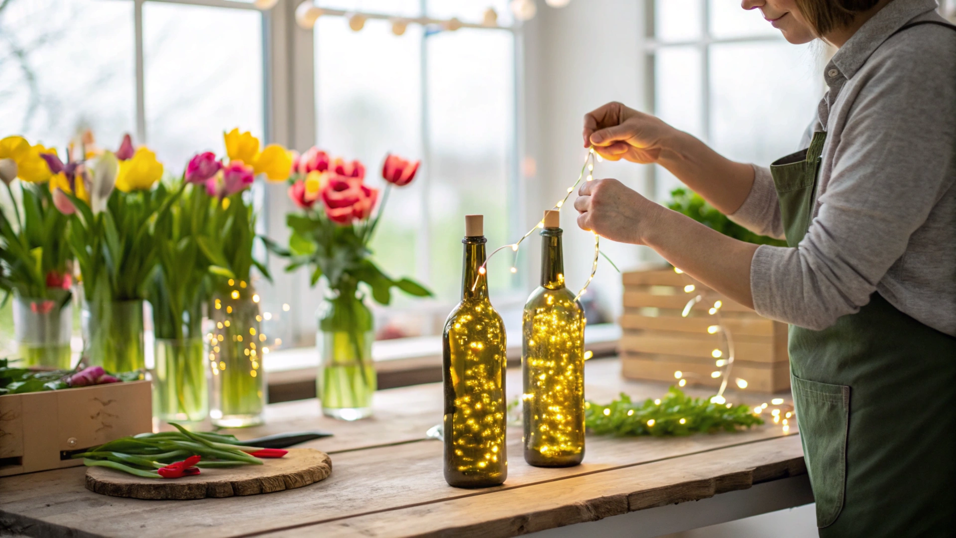 Spring Upcycled Wine Bottle Lamps