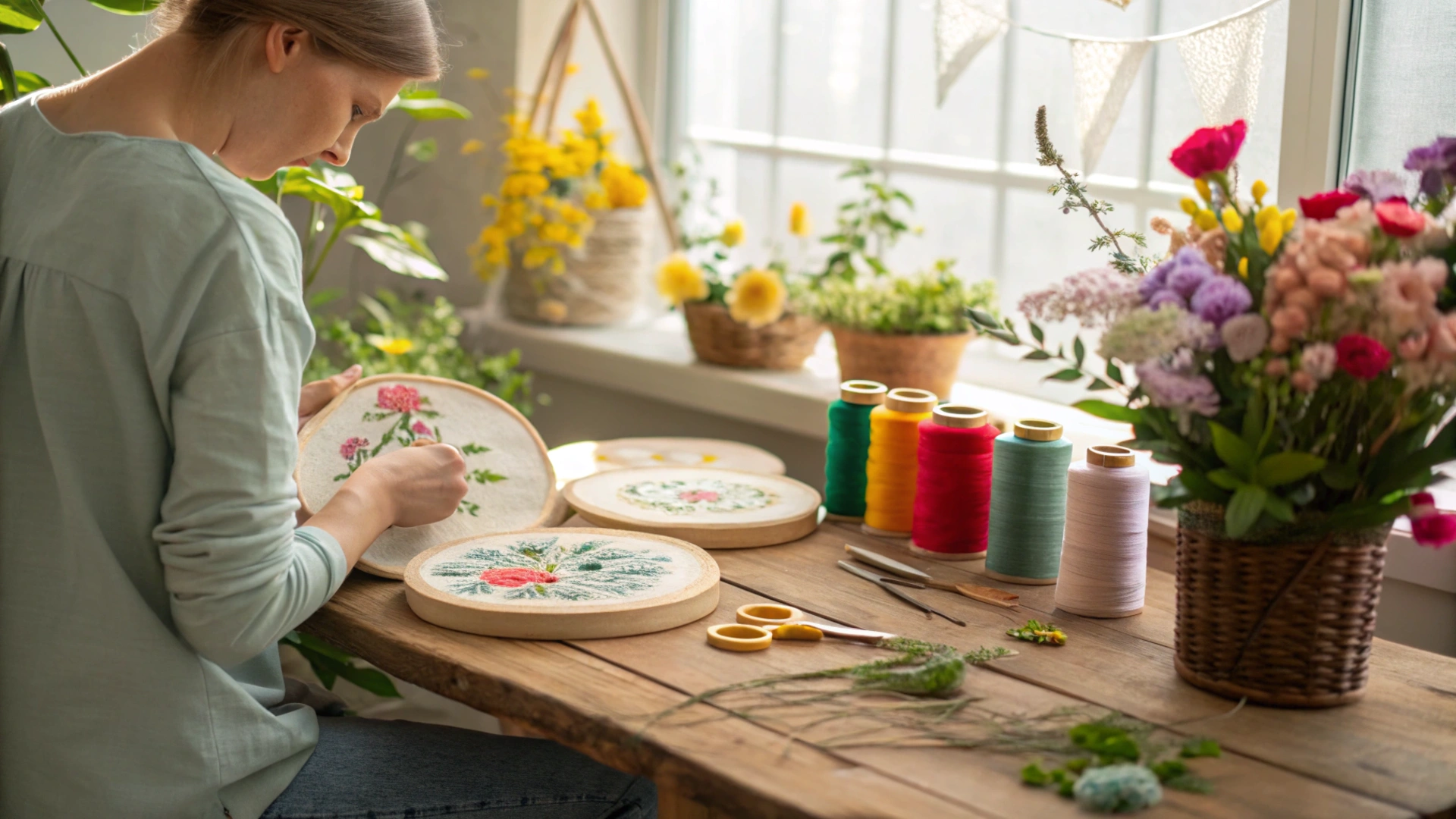 Spring Nature Embroidery Hoops