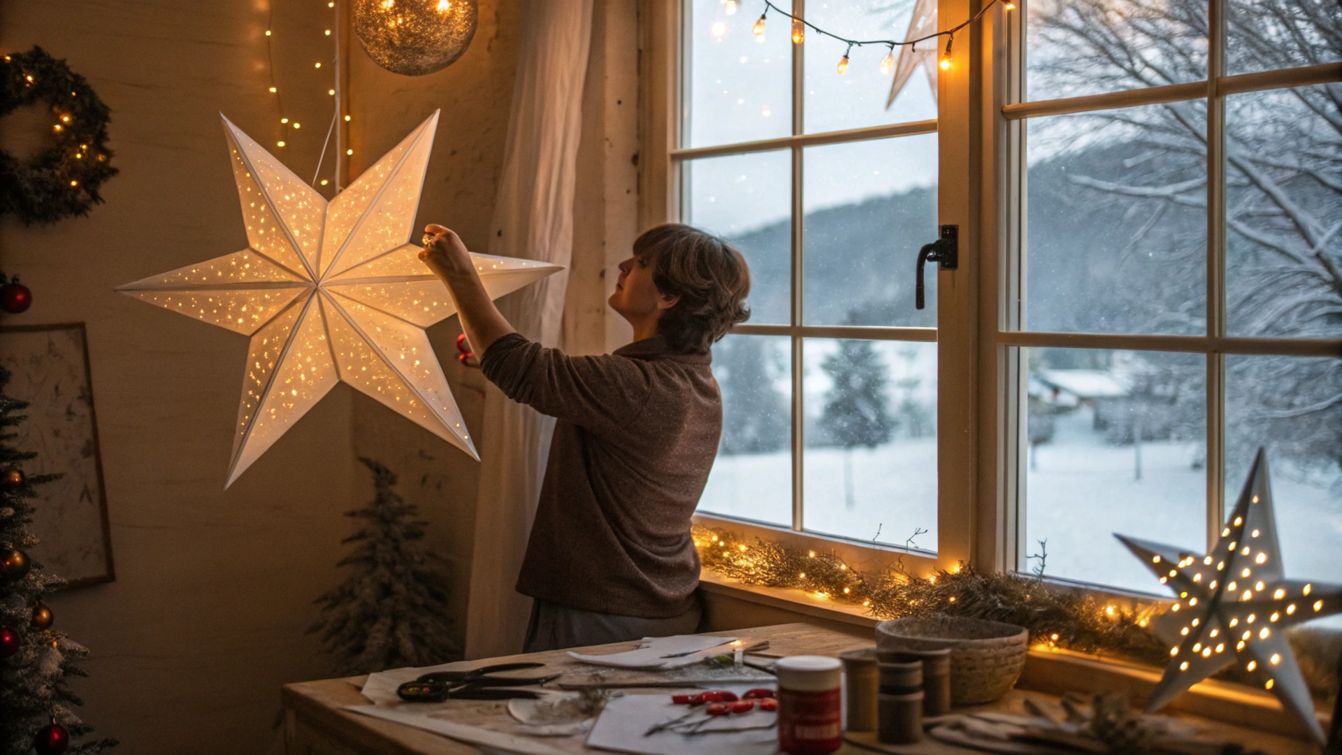 Winter Paper Mache Star Wall Art