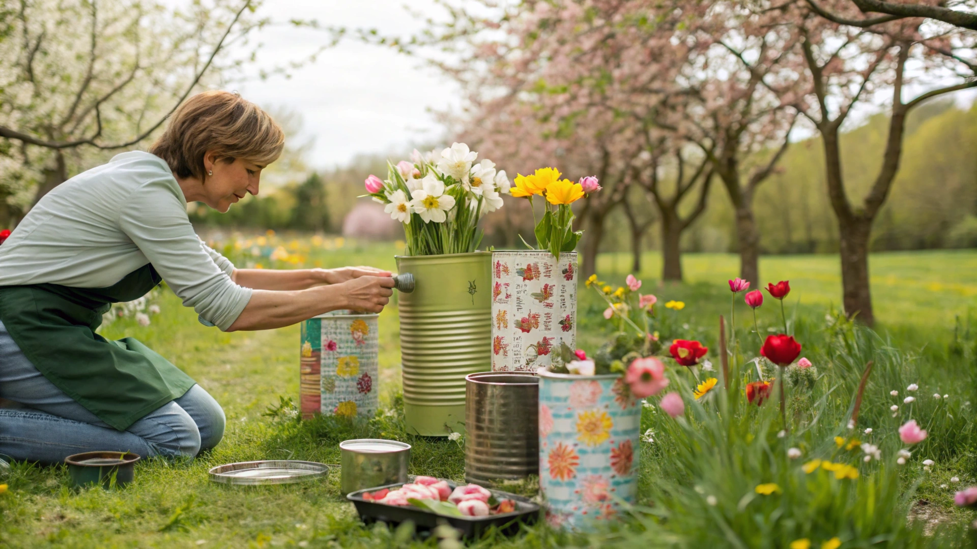 Spring Upcycled Tin Can Vases