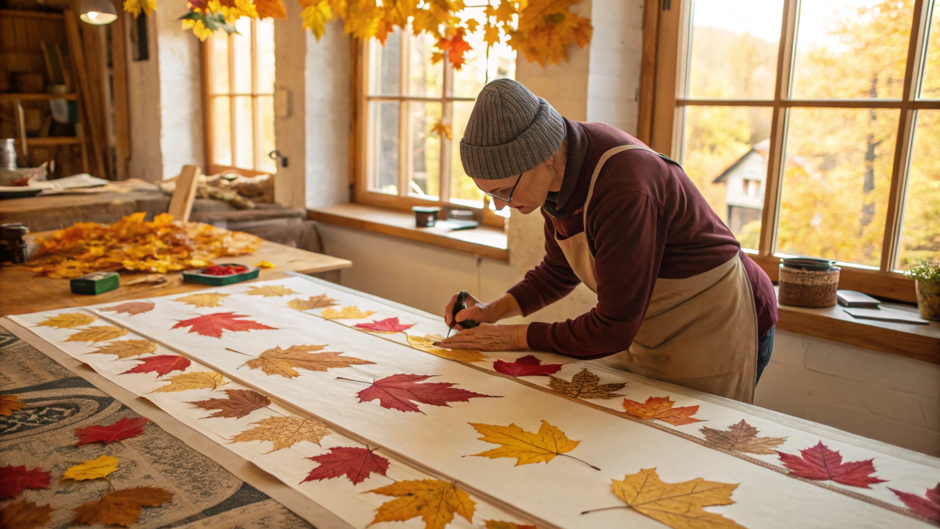Autumn Leaf Stamped Table Runner