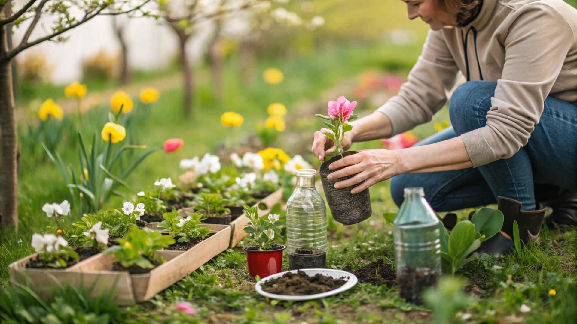 Spring Upcycled Bottle Planters