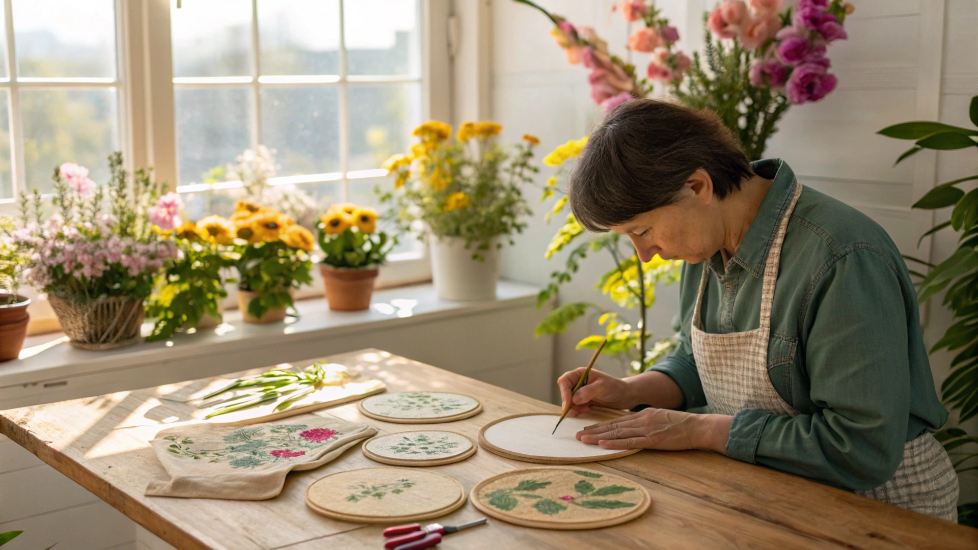 Spring Nature Embroidery Coasters