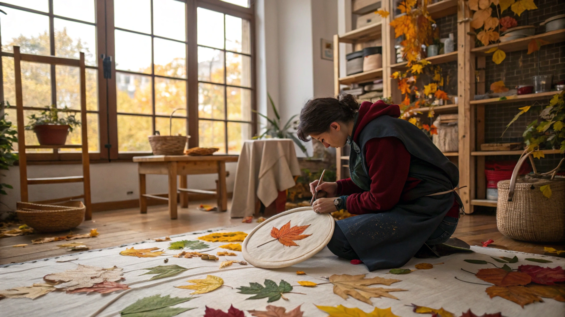 Autumn Leaf Embroidery Hoops