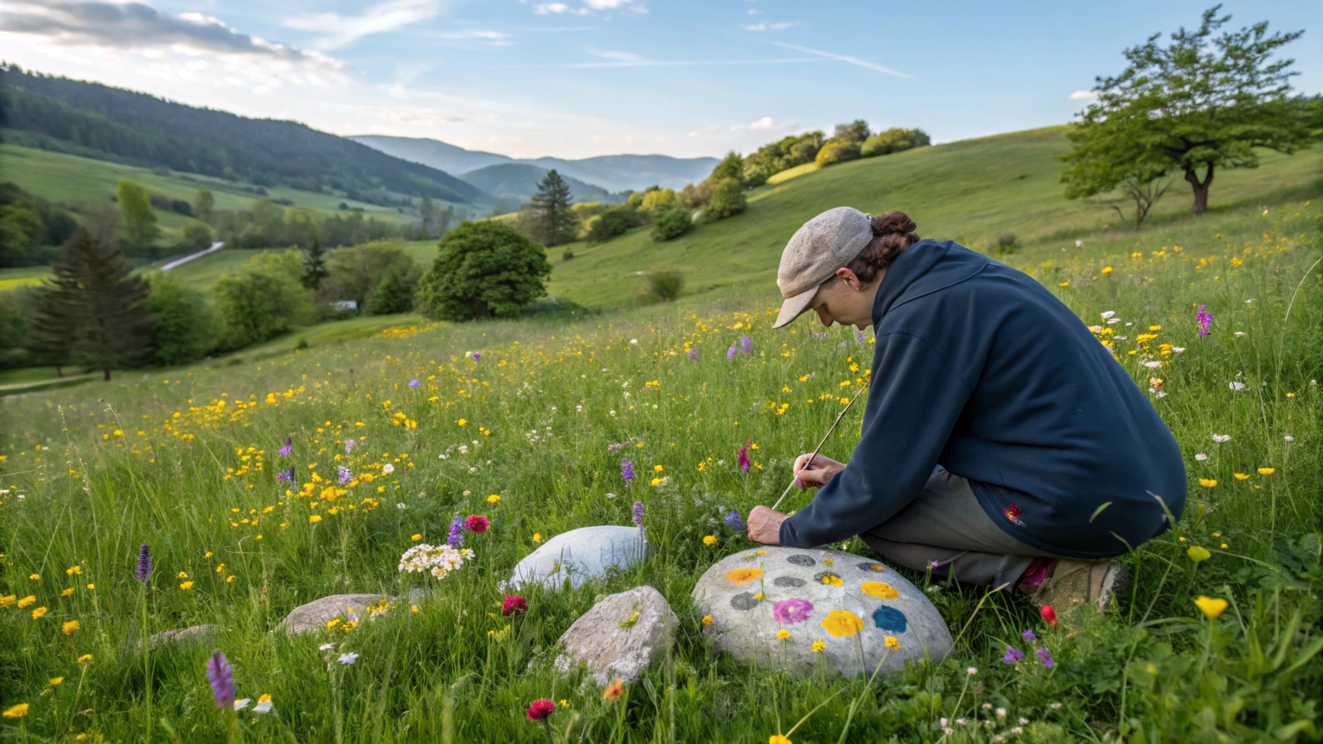 Spring Blossom Stone Painting
