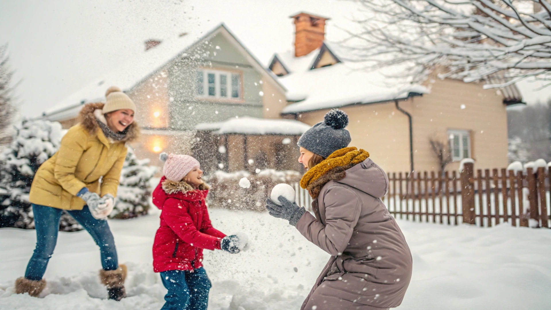 Snowy Family Snowball Fight