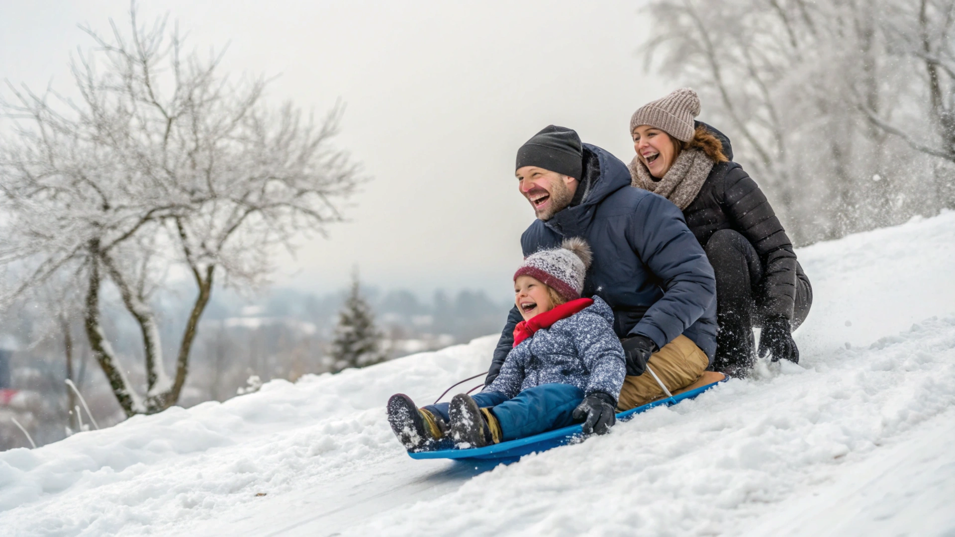 Snowy Family Sledding Day