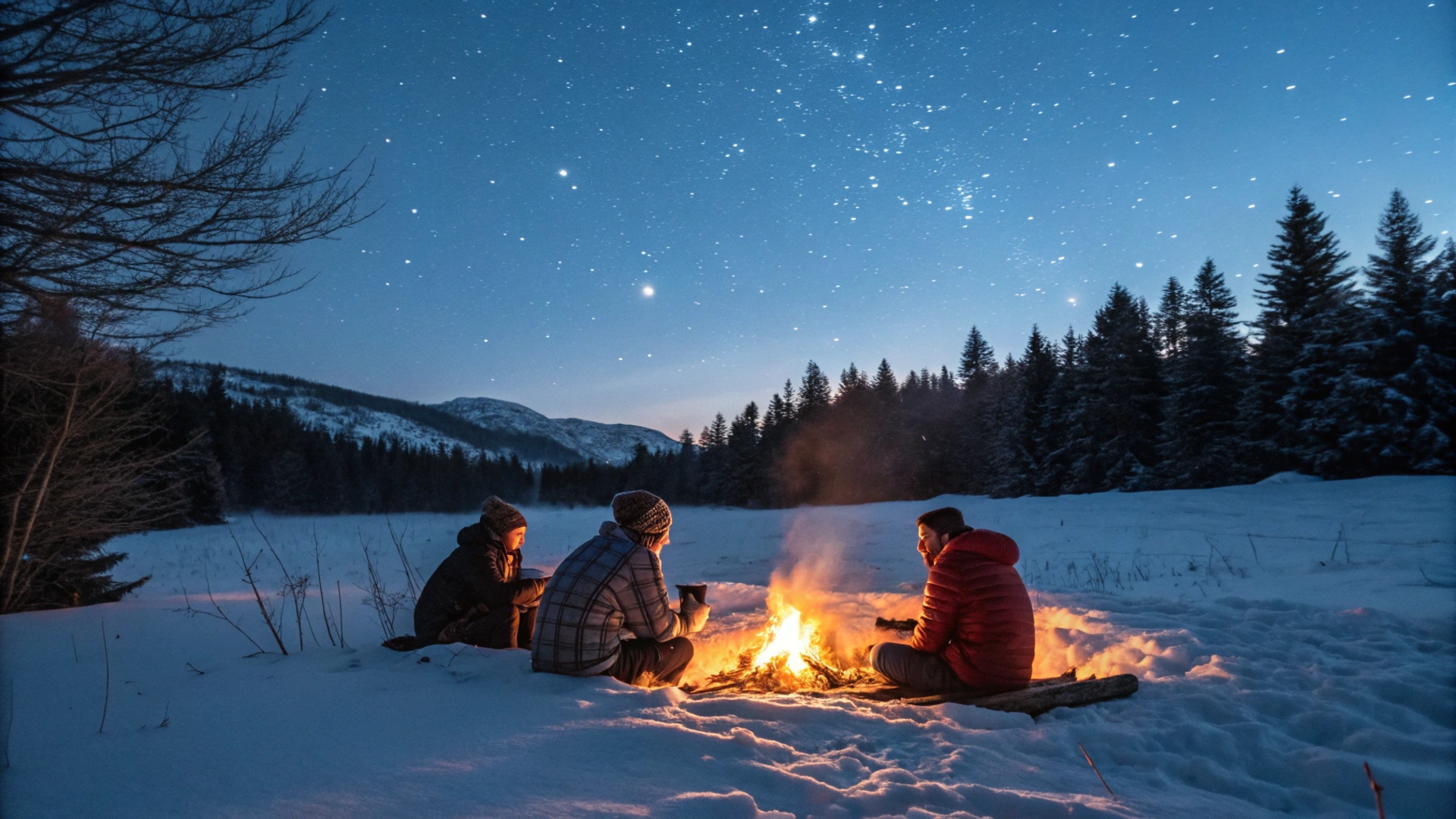 Snowy Campfire Evening